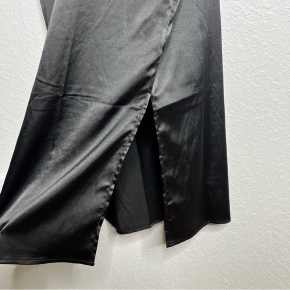 Charlie Holiday Dress Women Size 8 Satin Slip Midi Black Side Slits CC - Picture 7 of 12